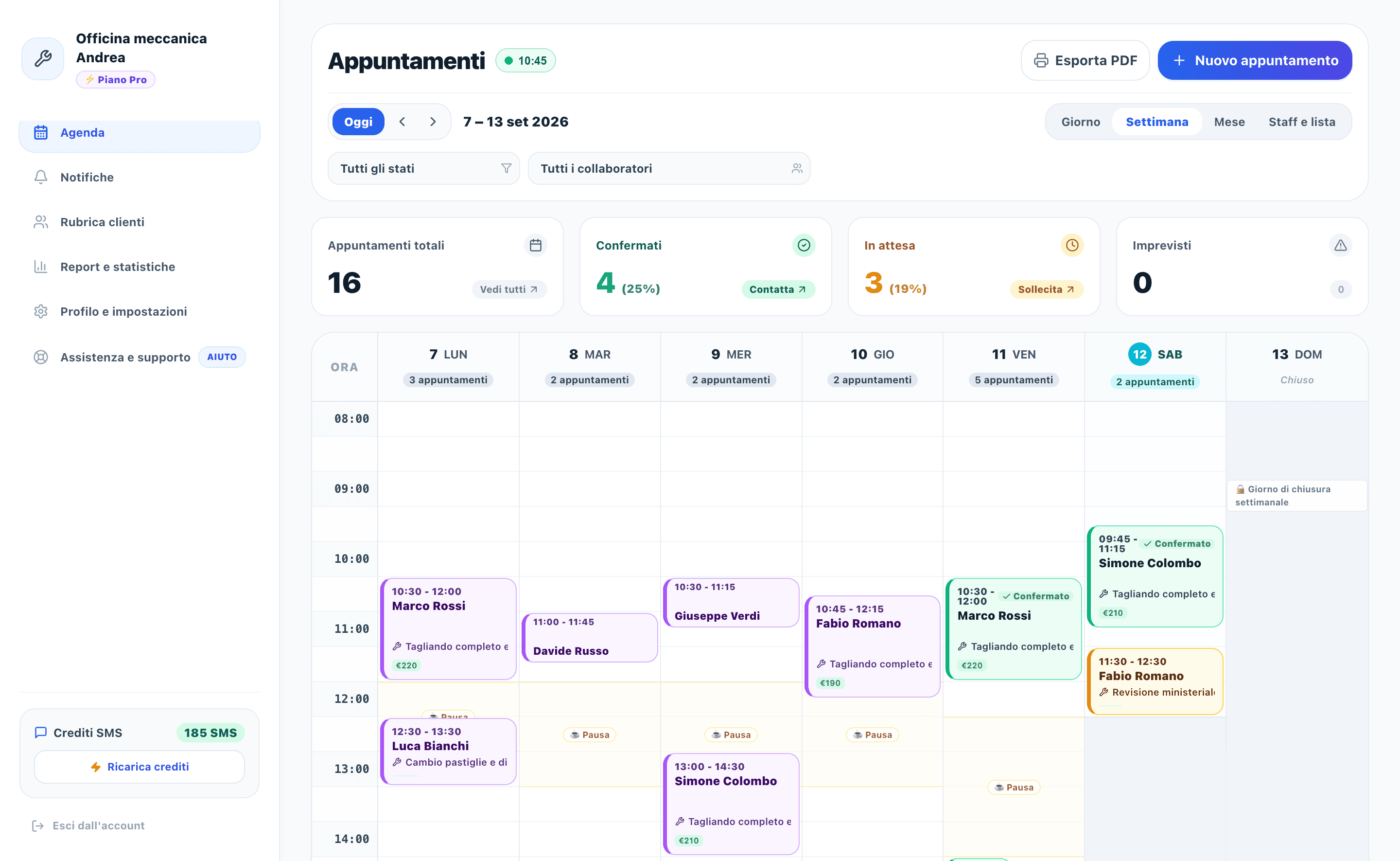 Schermata reale dell'agenda settimanale di MyReminder su desktop e tablet
